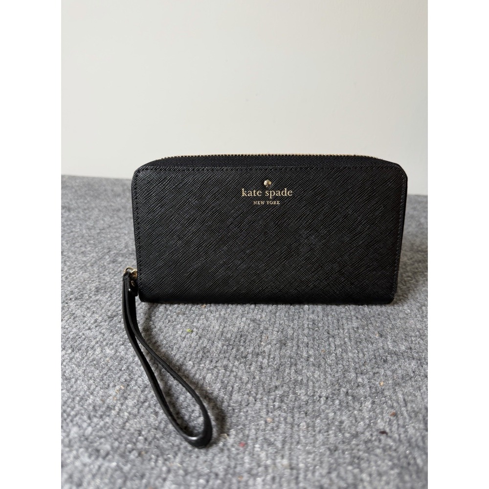 Kate Spade new york Black Zip-Around Wristlet Wallet Logo Zipper Credit Card